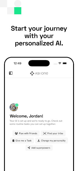 Official ASI:One Google Play promotional screenshot showing personalized AI onboarding